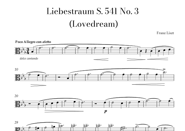 Liszt - Liebestraum (Love Dream) Solo Viola in E-flat major (arr. Lais Reis)
