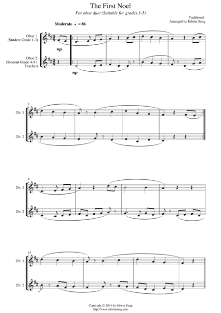 The First Noel (for oboe duet, suitable for grades 1-5) (arr. Edwin Sung)