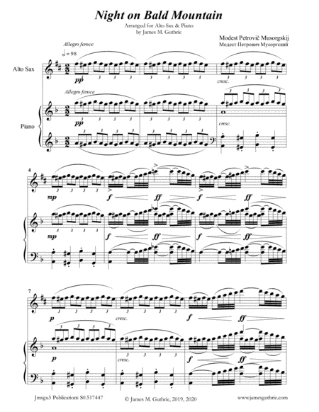 Mussorgsky: Night on Bald Mountain for Alto Sax & Piano (arr. James M. Guthrie)