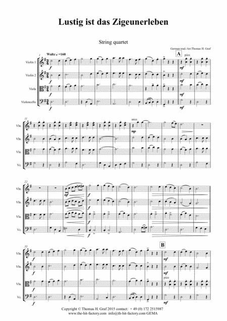 Lustig ist das Zigeunerleben - German Folk Song - Oktoberfest - String Quartet (arr. Thomas H. Graf)