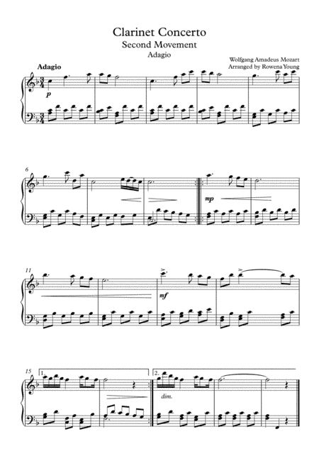 Mozart's Clarinet Concerto K622, Second Movement (Adagio) (arr. Rowena Young)