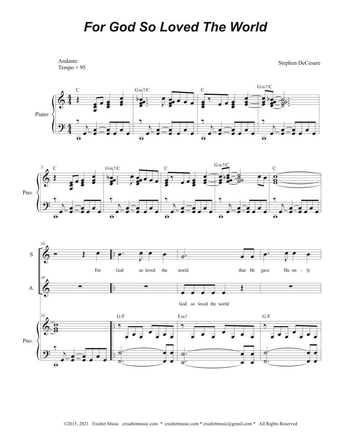 For God So Loved The World (Duet for Soprano and Alto solo)