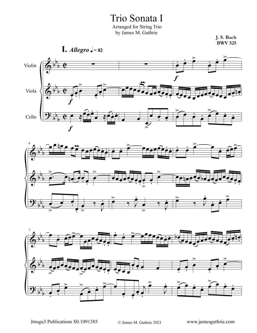 BACH: Trio Sonata No. 1 BWV 525 for String Trio (arr. James M. Guthrie)