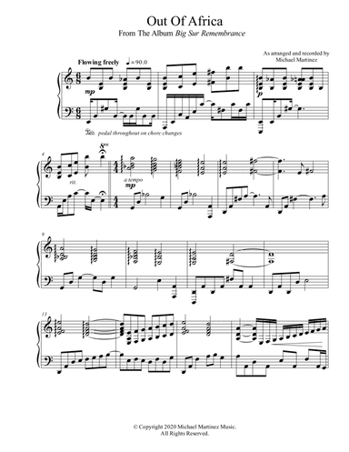 I Had A Farm In Africa (main Title) (arr. Michael Martinez)