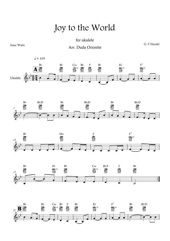 Joy to the World (Bb major - TABS - no lyrics) (arr. Duda Oriontte)