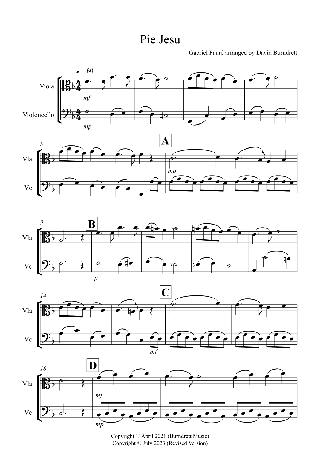 Pie Jesu (from Requiem) for Viola and Cello Duet (arr. David Burndrett)