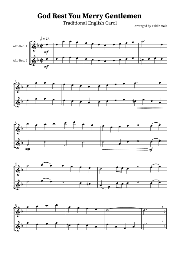 God Rest You Merry Gentlemen - Alto Recorder Duo (arr. Valdir Maia)