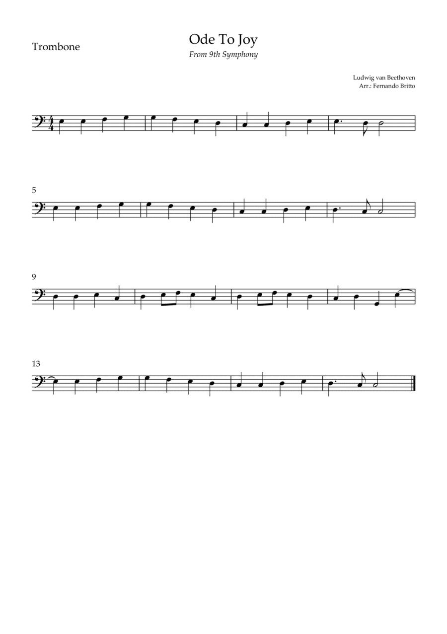 Ode To Joy (from Beethoven's 9th Symphony) for Trombone Solo (arr. Fernando Britto)