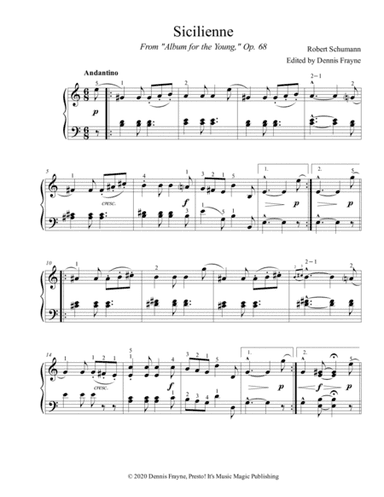 Sicilienne (Op. 68 No. 11) (arr. Presto! It's Music Magic Publishing)