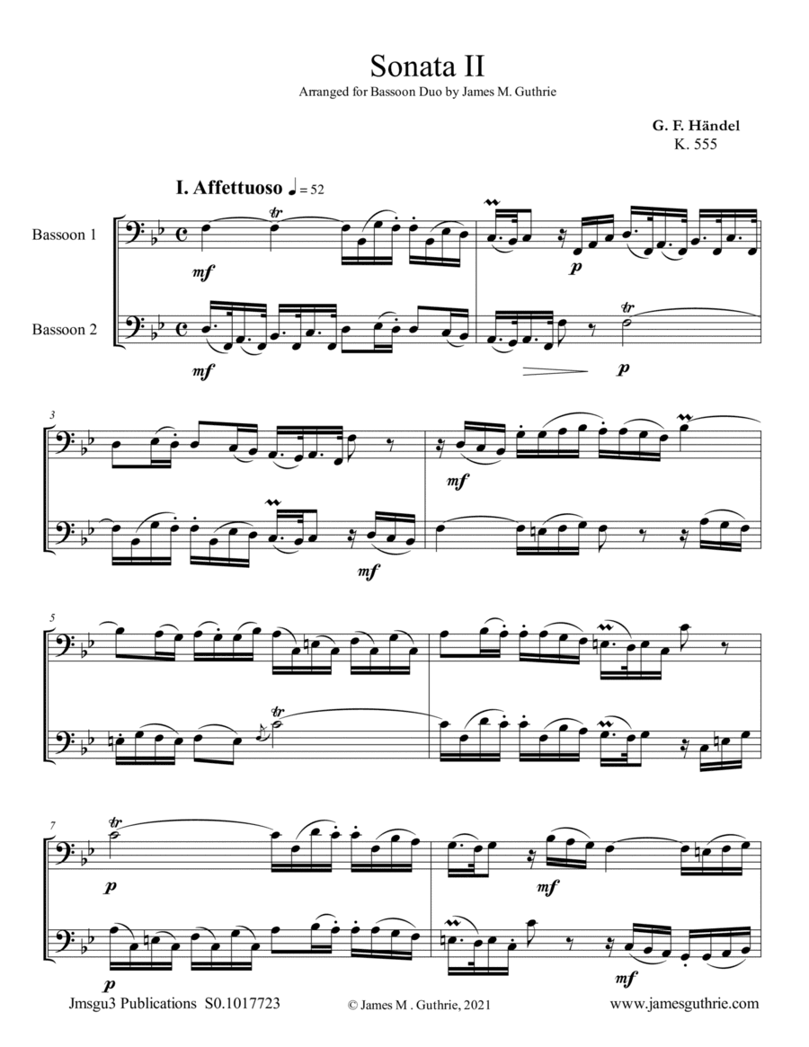Handel: Sonata No. 2 for Bassoon Duo (arr. James M. Guthrie)