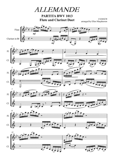 ALLEMANDE by J.S. BACH - Flute & Clarinet (arr. Ellen Macpherson)