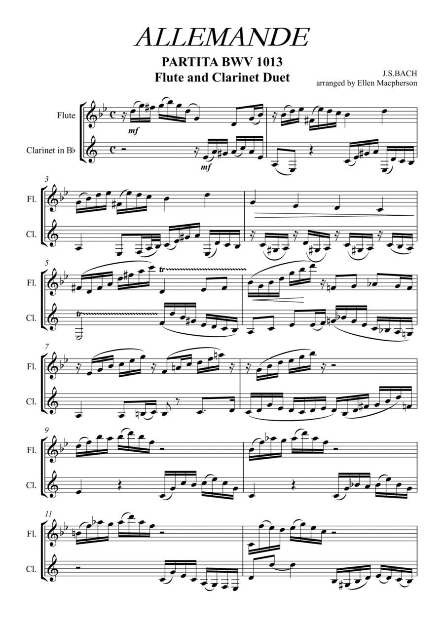 ALLEMANDE by J.S. BACH - Flute & Clarinet (arr. Ellen Macpherson)