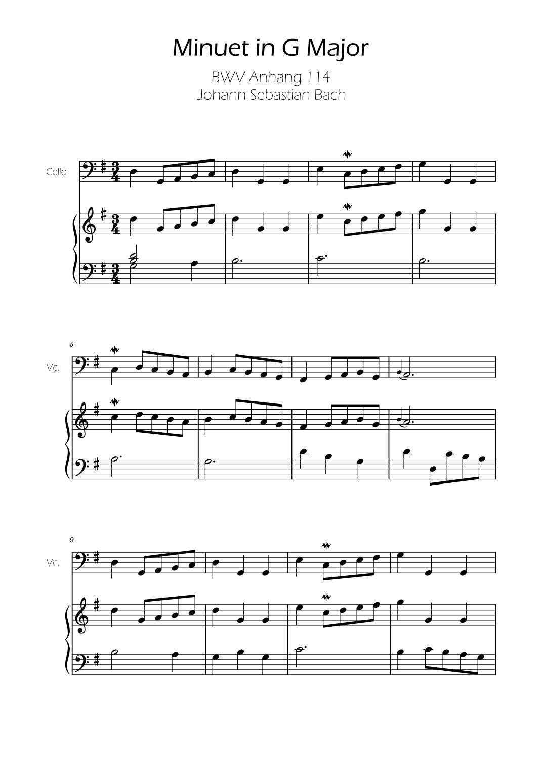 Minuet in G major BWV Anh. 114 - Bach - Cello (arr. Ygor Nunes)