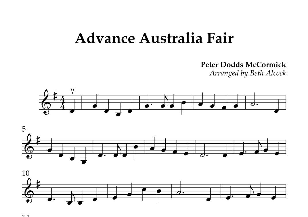 Advance Australia Fair - easy violin (arr. Beth Alcock)