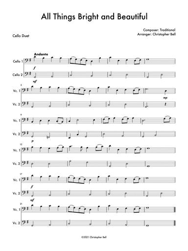 All Things Bright and Beautiful - Easy Cello Duet (arr. Christopher Bell)