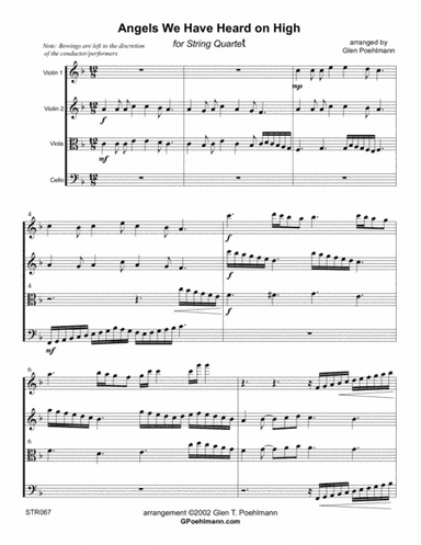 ANGELS WE HAVE HEARD ON HIGH - STRING QUARTET (unaccompanied) (arr. Glen Poehlmann)