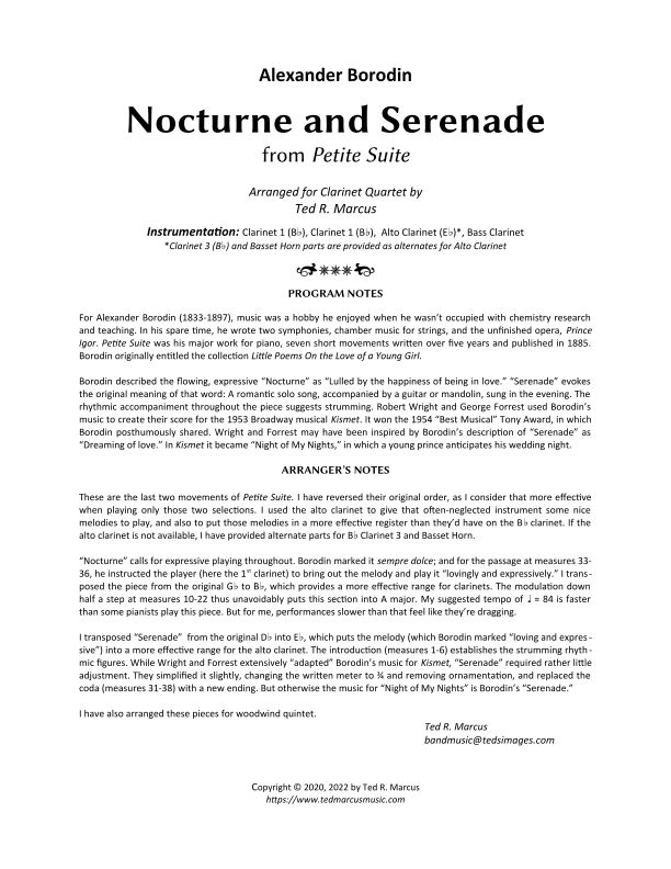 Nocturne and Serenade from Petite Suite for Clarinet Quartet (arr. Ted R. Marcus)