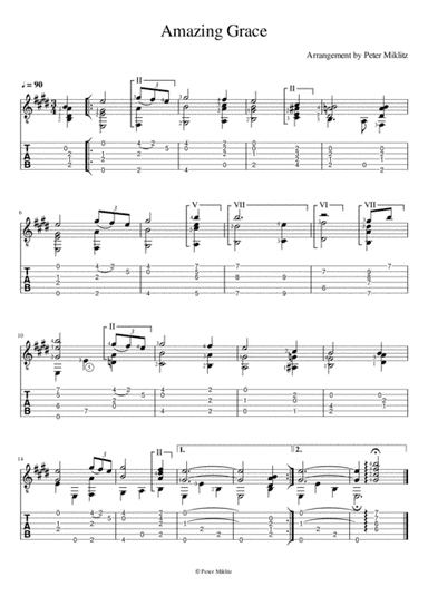 Amazing Grace (Standard Notation and TAB) (arr. Peter Miklitz)