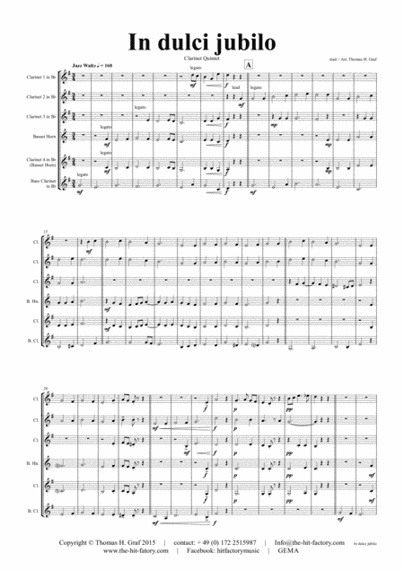 In dulci jubilo - Christmas Song - Jazz Waltz - Clarinet Quintet (arr. Thomas H. Graf)