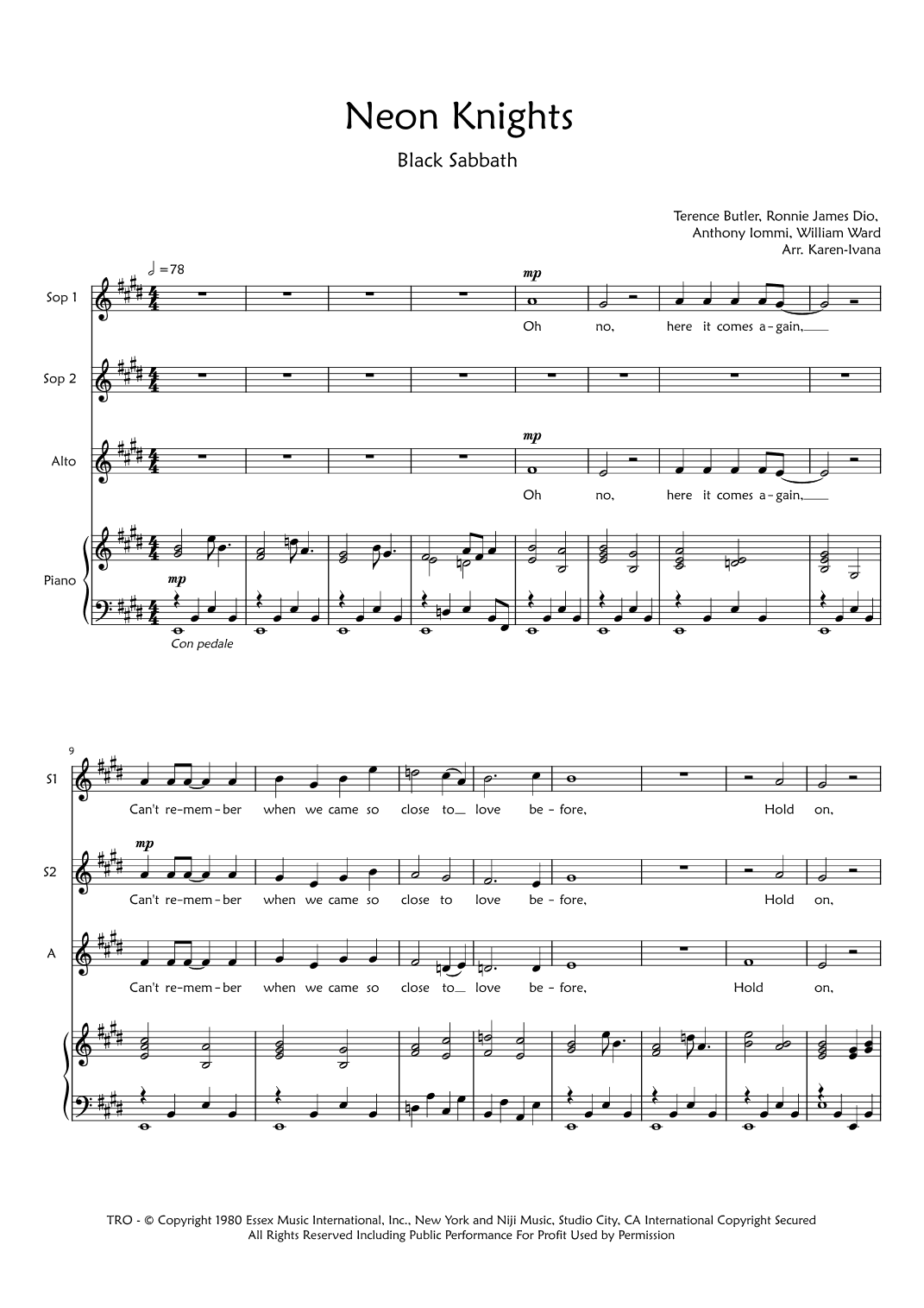 Neon Knights (arr. Karen Ivana)
