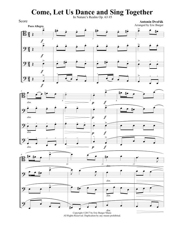 Come, Let Us Dance and Sing Together for Trombone or Low Brass Quartet (arr. Eric Burger Music)