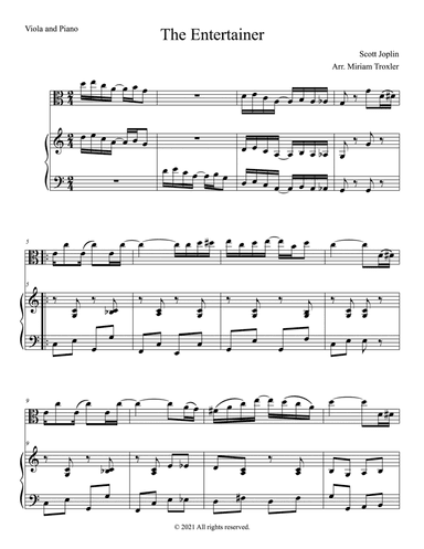 The Entertainer Duet for Viola and Piano (arr. Miriam Troxler)