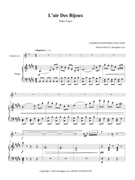 Charles Gounod: L'Air Des Bijoux for Clarinet in A and Piano (arr. Seunghee Lee)