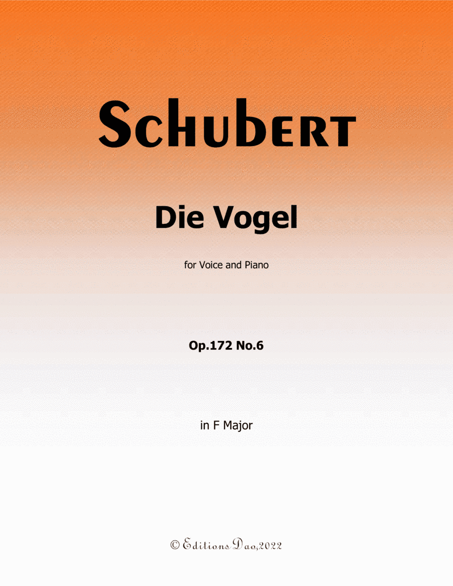 Die Vogel, by Schubert, in F Major (arr. Editions Dao)