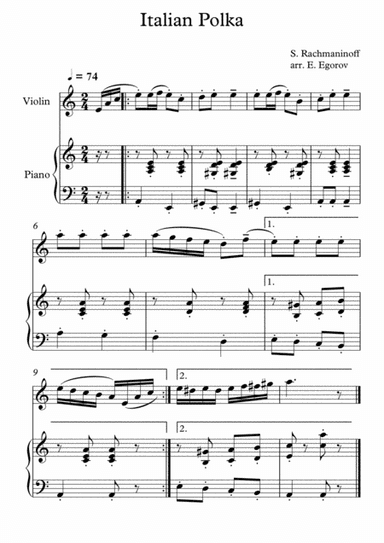 Italian Polka, Sergei Rachmaninoff, For Violin & Piano (arr. Eugene Egorov)