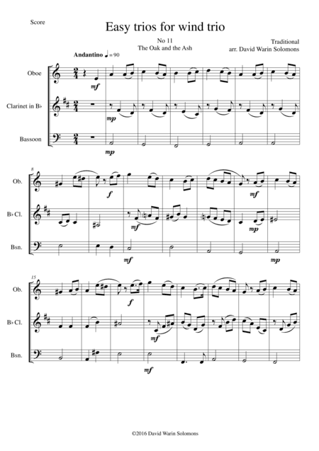 The Oak and the Ash (A North country maid) for wind trio (oboe, clarinet, bassoon) (arr. David Warin Solomons)