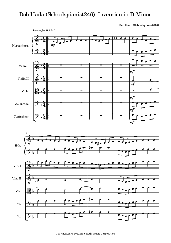 Bob Hada (Schoolspianist246): Invention in D Minor