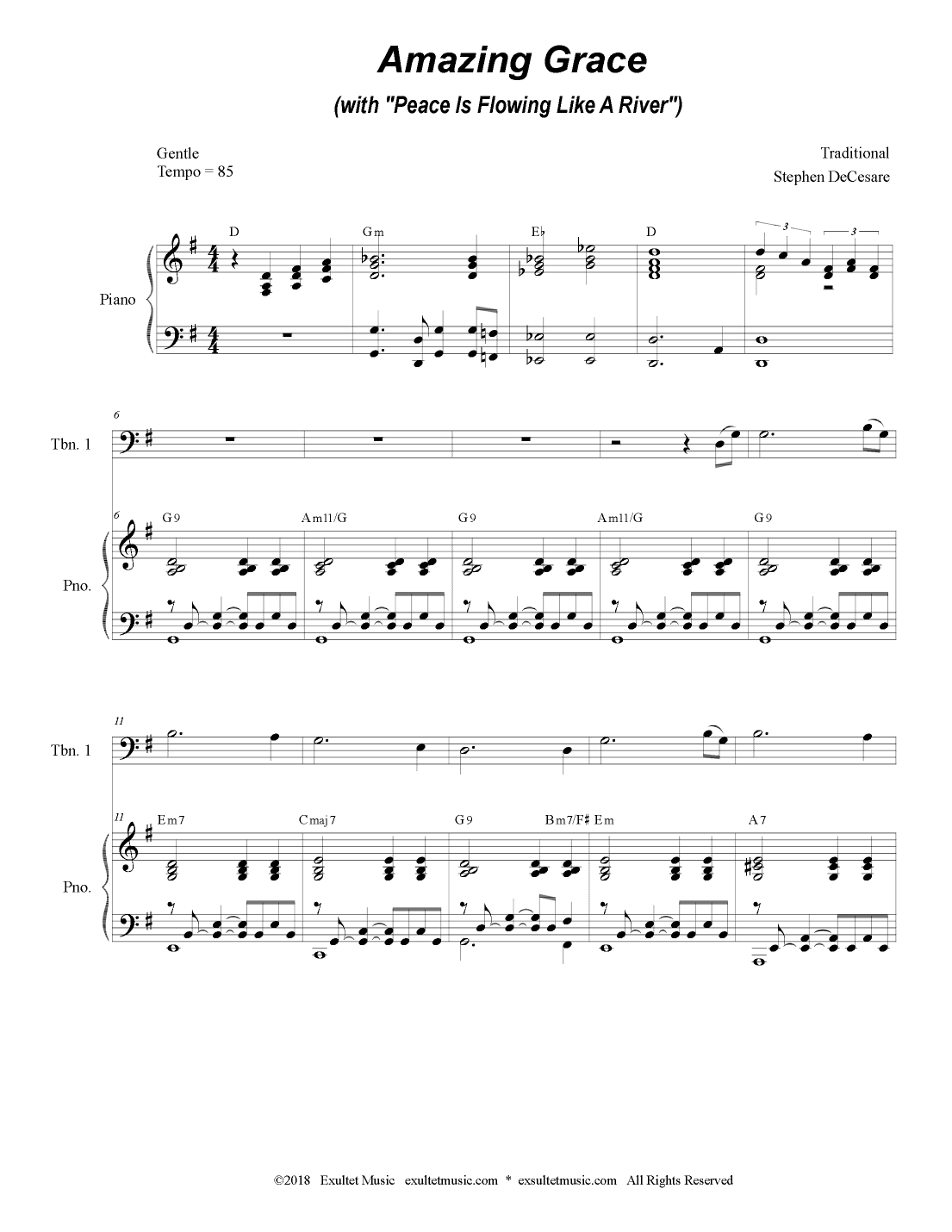 Amazing Grace (with "Peace Is Flowing Like A River") (Trombone Duet) (arr. Stephen DeCesare)