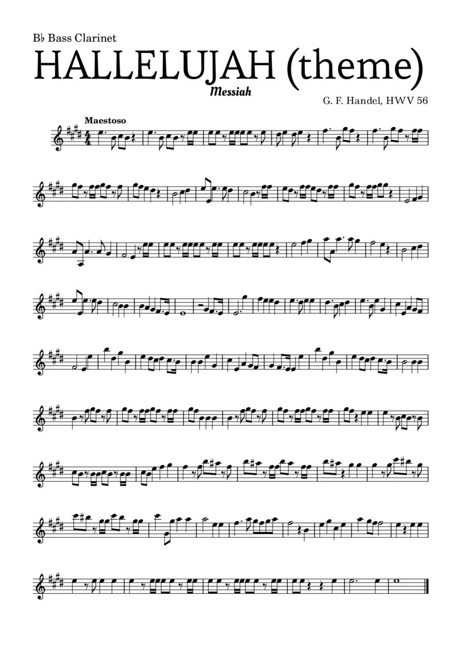 Aleluia (HALLELUJAH), of the Messiah - for B? Bass Clarinet and accompaniment (arr. Leyandder Trustworthy)