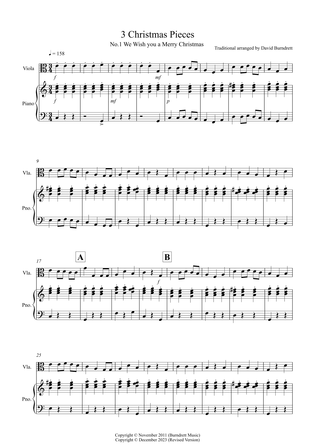 3 Easy Christmas Pieces for Viola and Piano (arr. David Burndrett)