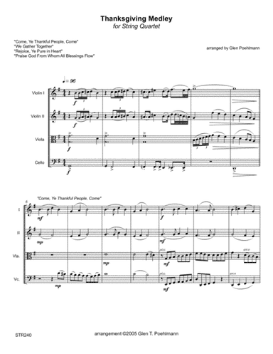 THANKSGIVING MEDLEY - hymns for STRING QUARTET (unaccompanied) (arr. Glen Poehlmann)