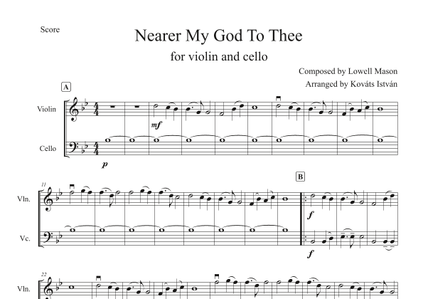 Nearer My God To Thee, for violin and cello (arr. Kováts István)