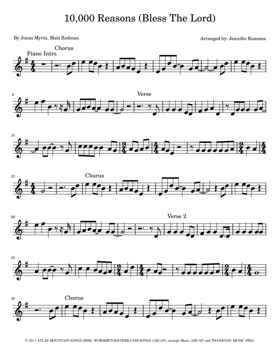 10,000 Reasons (bless The Lord) (arr. Jennifer Kusuma)