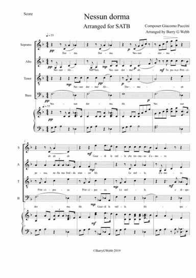 Nessun Dorma. Puccini arranged for Choir SATB and Piano (arr. Barry G Webb)