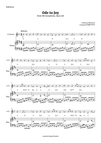 Ode to Joy for A Clarinet with Piano by Beethoven Opus 125 (arr. れある やすけ)