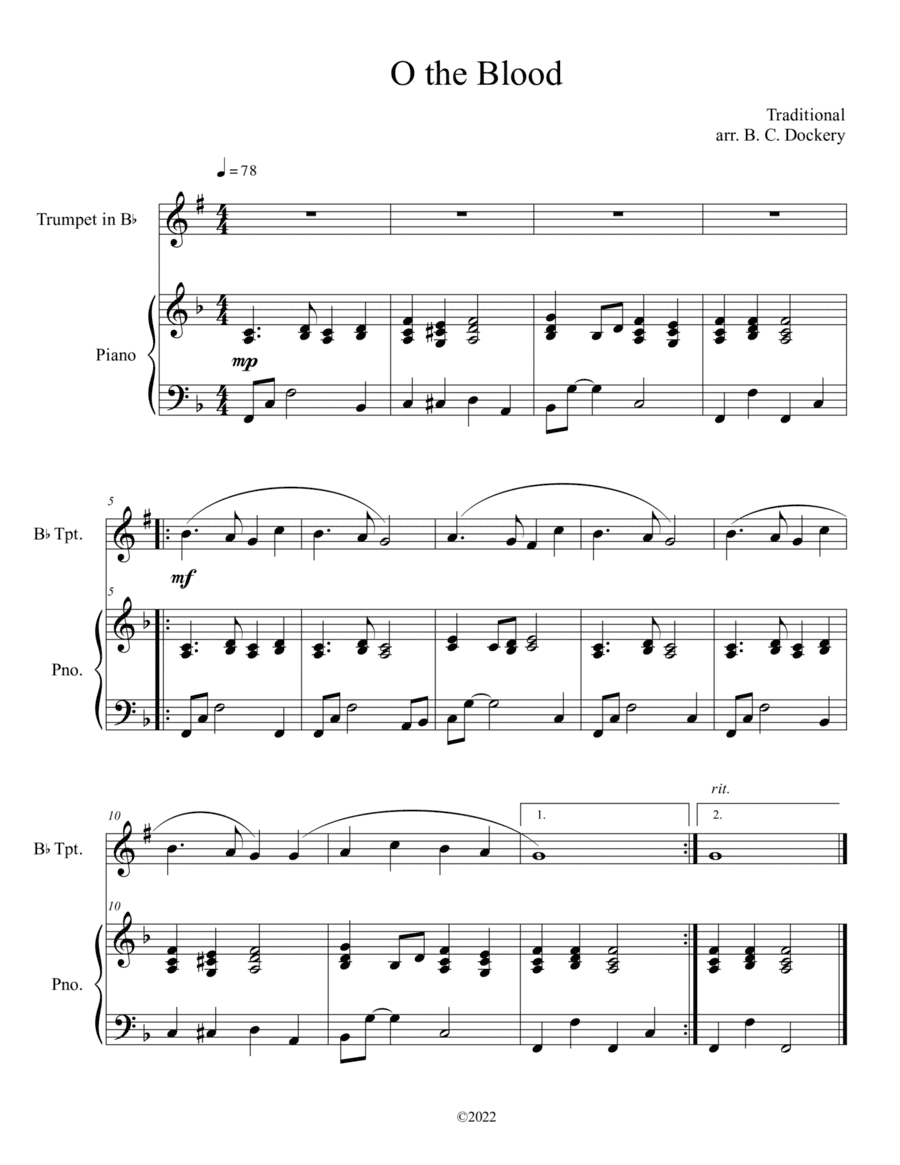 O the Blood (Trumpet Solo with Piano Accompaniment) (arr. B. C. Dockery)