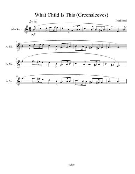 What Child Is This (Greensleeves) for solo alto sax (arr. B C Dockery)