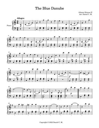 The Blue Danube for piano (easy) (arr. Daniel C. M.)