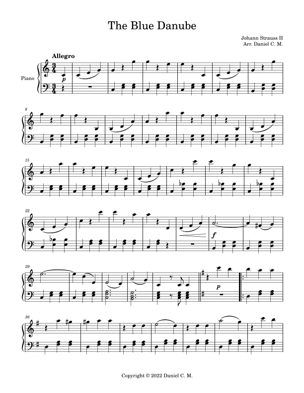 The Blue Danube for piano (easy) (arr. Daniel C. M.)