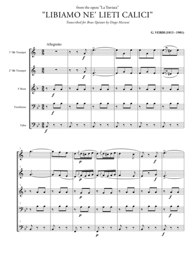 "Libiamo ne' lieti calici" (Brindisi) for Brass Quintet (arr. Diego Marani)