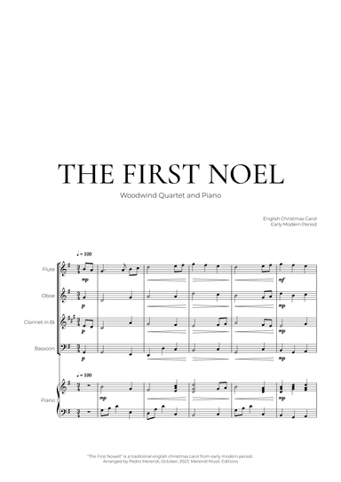 The First Noel (Woodwind Quartet and Piano) - Christmas Carol (arr. Pedro Merendi)