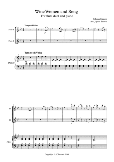 Wine Women and Song, flute duet and piano accompaniment (arr. Jaycee Brown, JCBmusic)