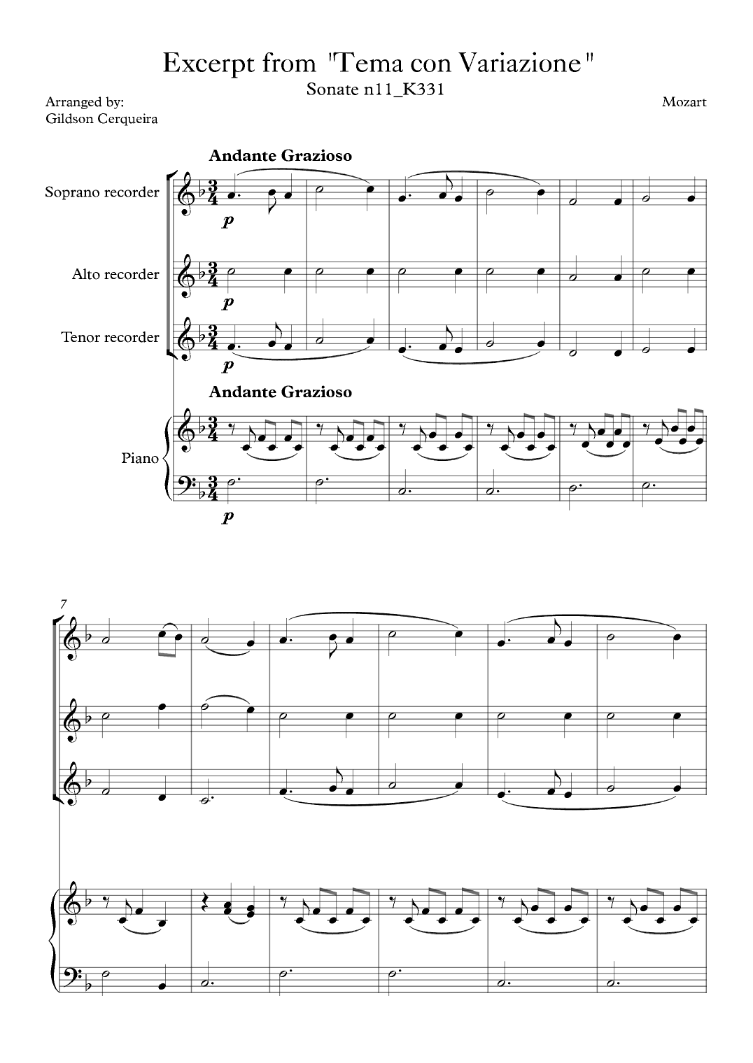 Excerpt from sonate k331 - "Tema con Variazione" (arr. Gildson Cerqueira)