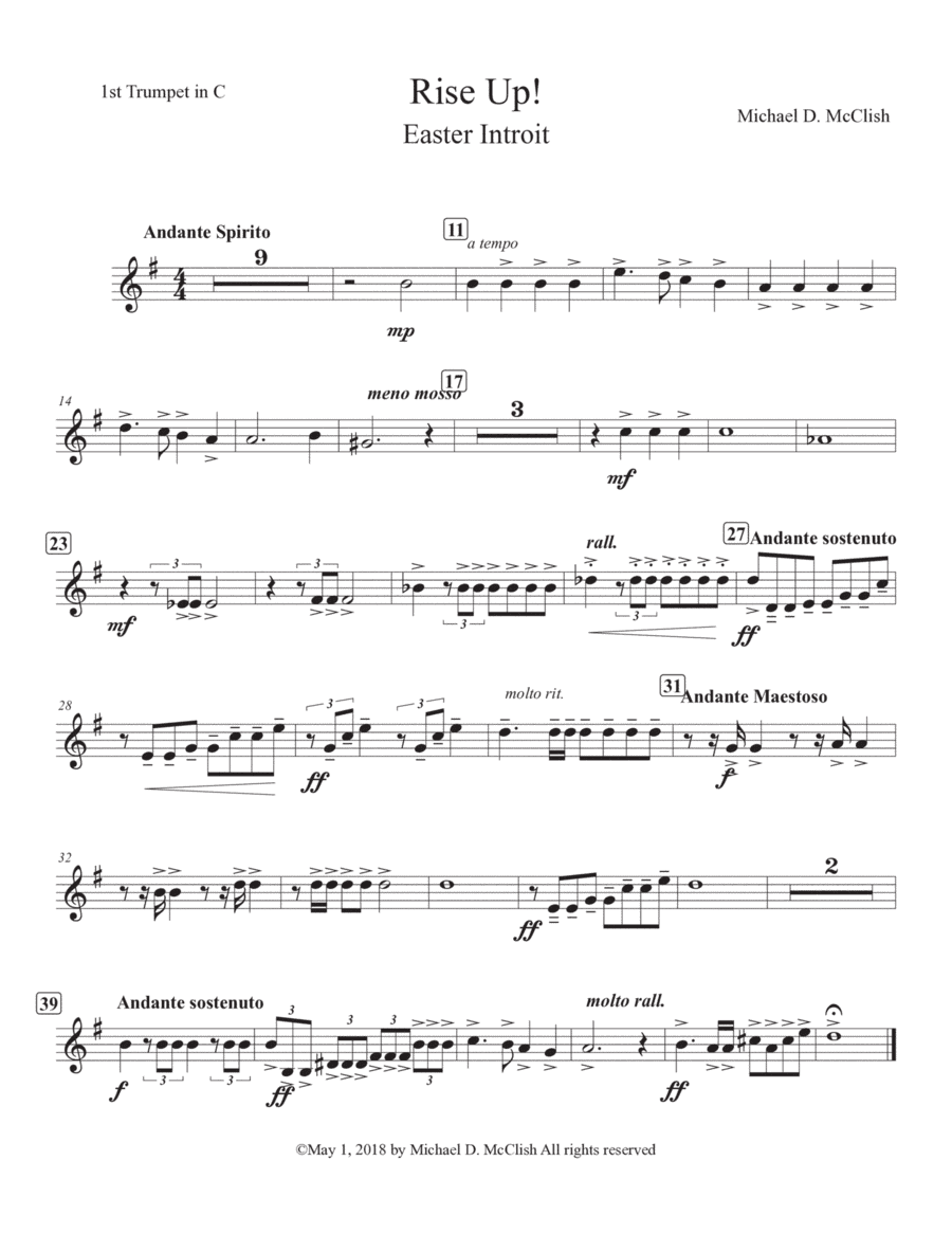 Easter Introit(Rise Up) and Benediction(May The Road) Brass Quintet Parts
