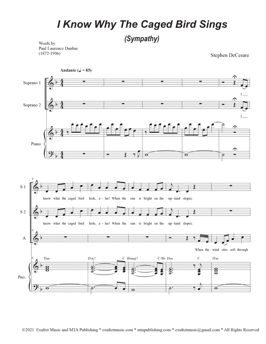 I Know Why The Caged Bird Sings (Sympathy) (SSA)
