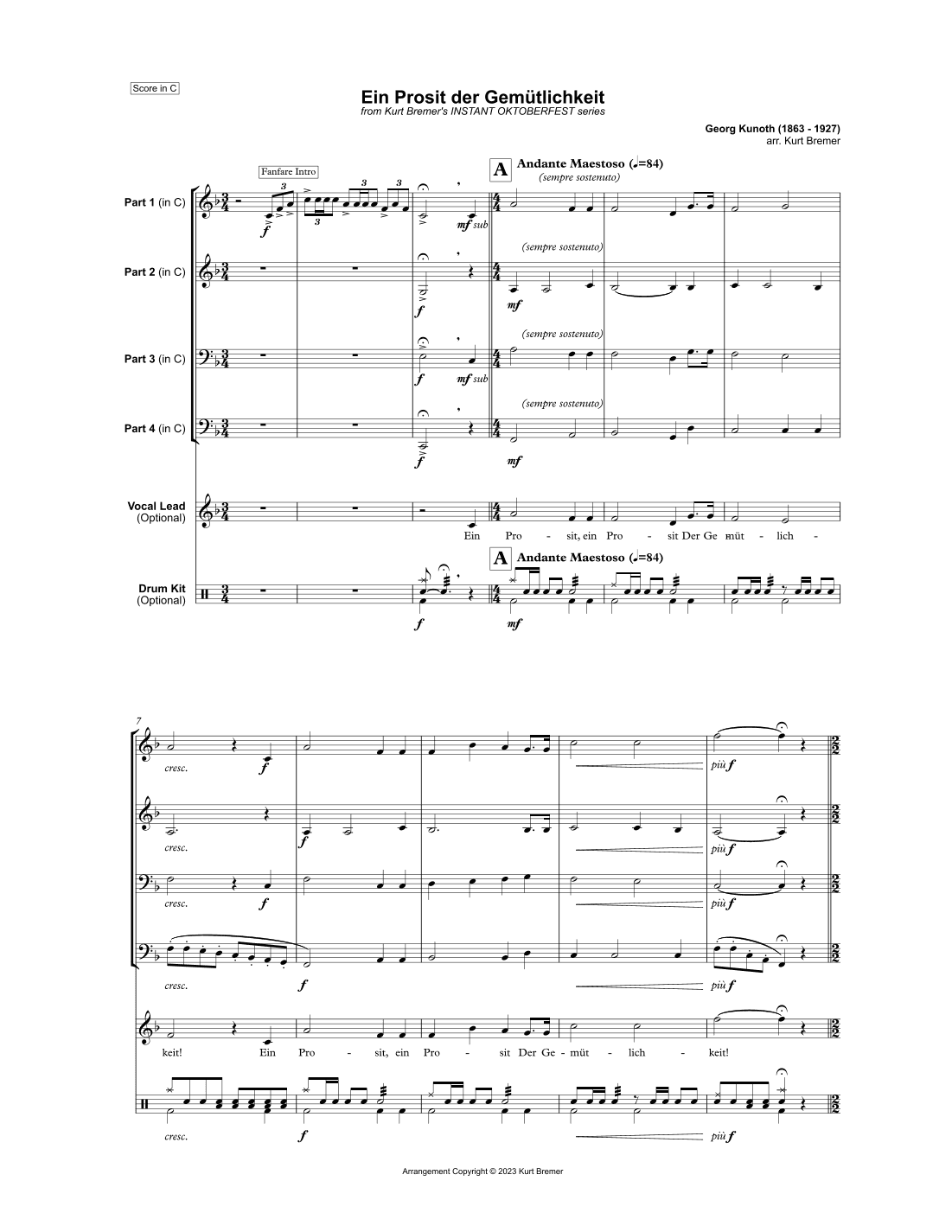 Ein Prosit der Gemütlichkeit (arr. Kurt Bremer)